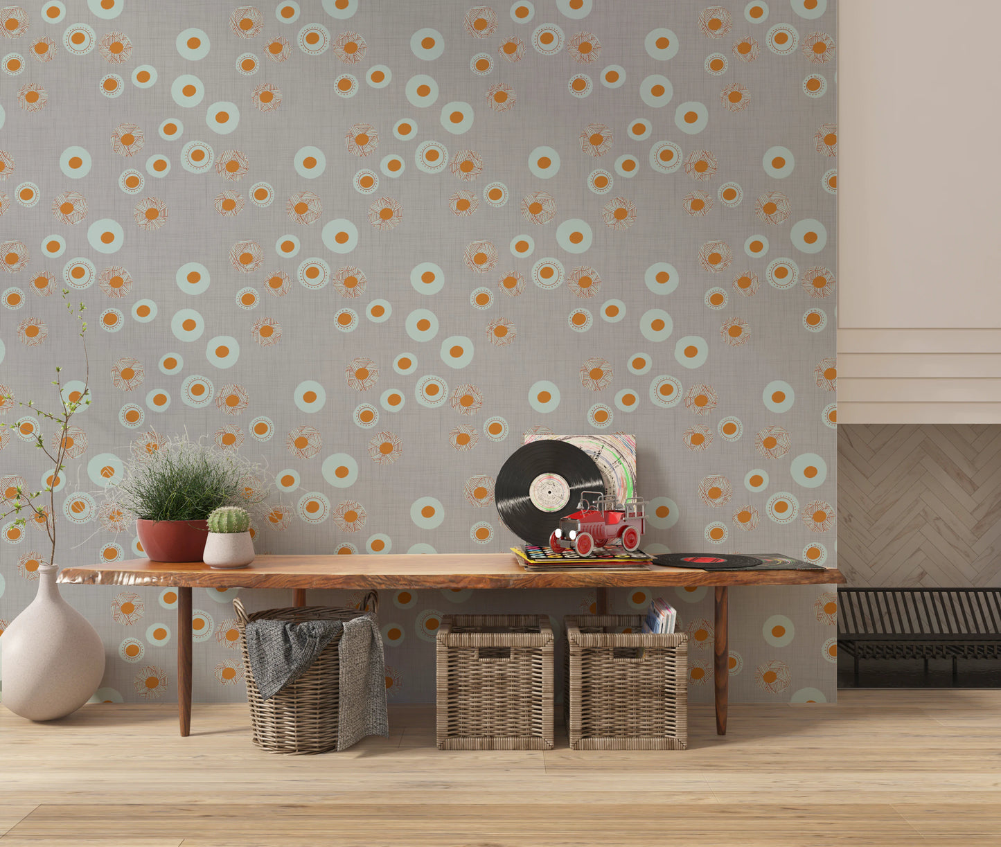 Cozy Scandi Folk Dot Floral Warm Linen - Craft Circle Wallpaper⁠