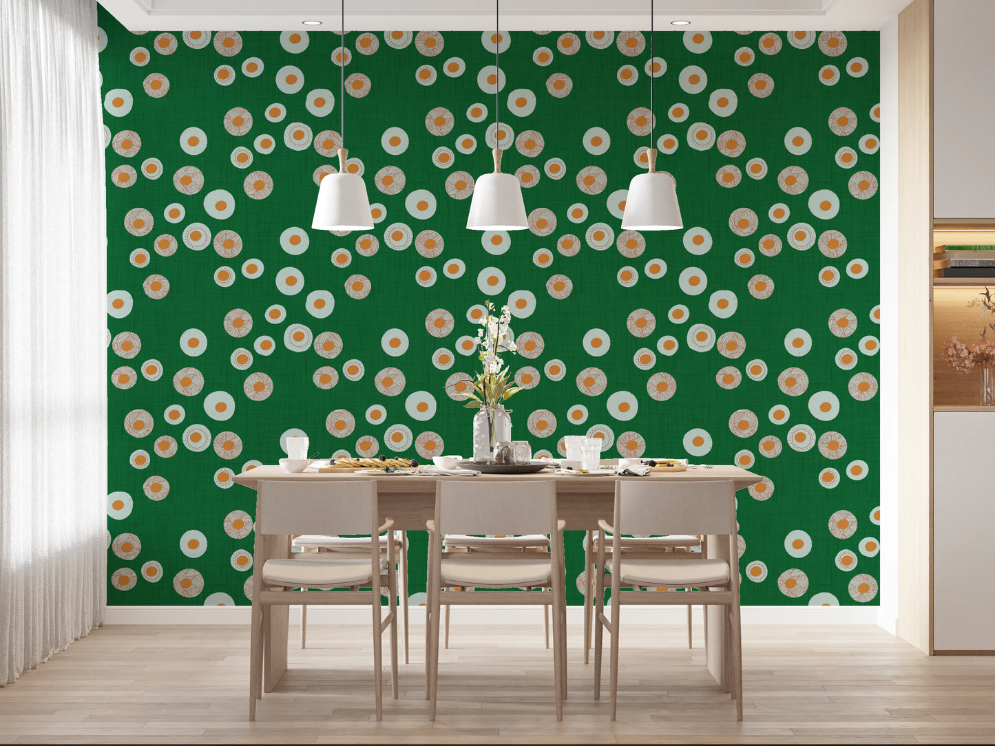 Cozy Scandi Folk Dot Floral Forest Green - Craft Circle Wallpaper⁠