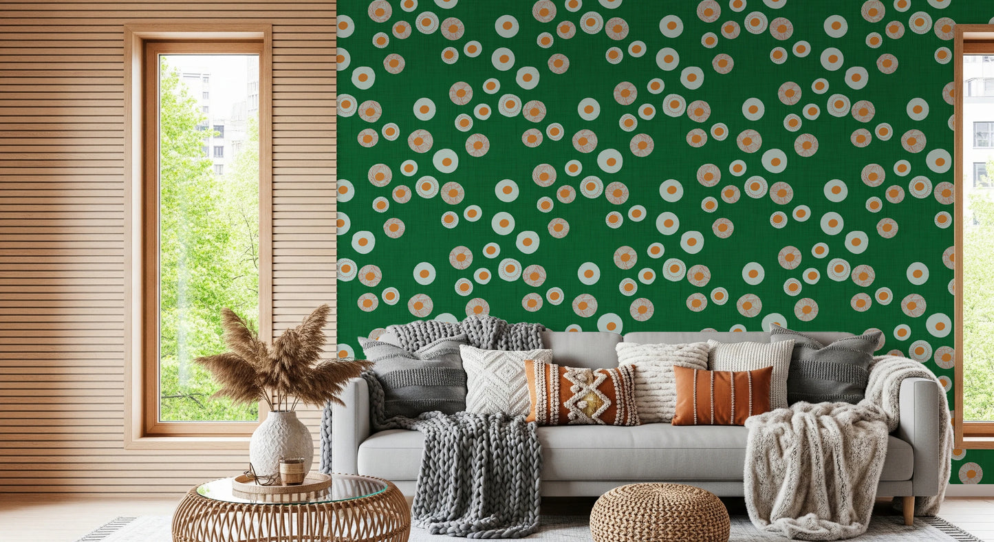 Cozy Scandi Folk Dot Floral Forest Green - Craft Circle Wallpaper⁠