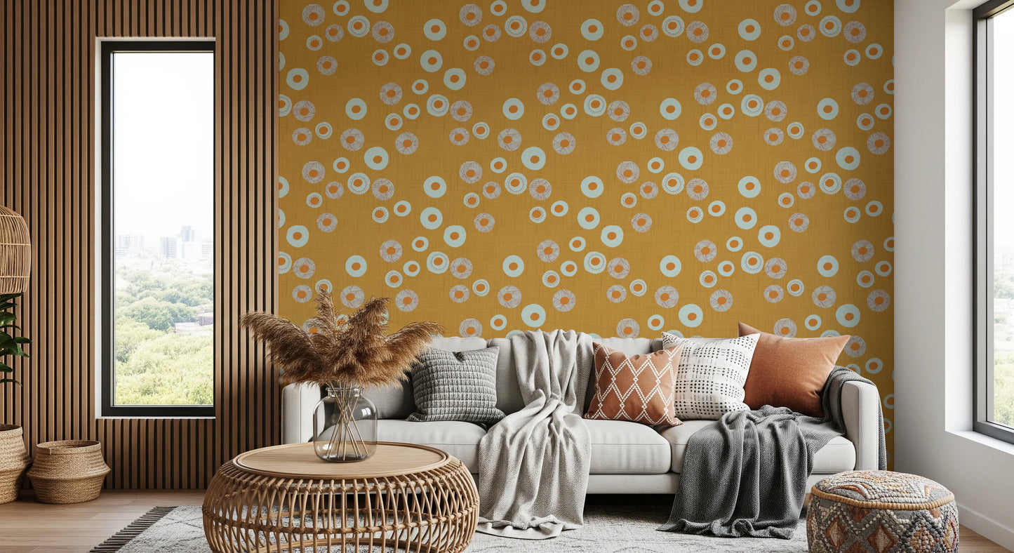 Cozy Scandi Folk Dot Floral Honey Mustard - Craft Circle Wallpaper⁠