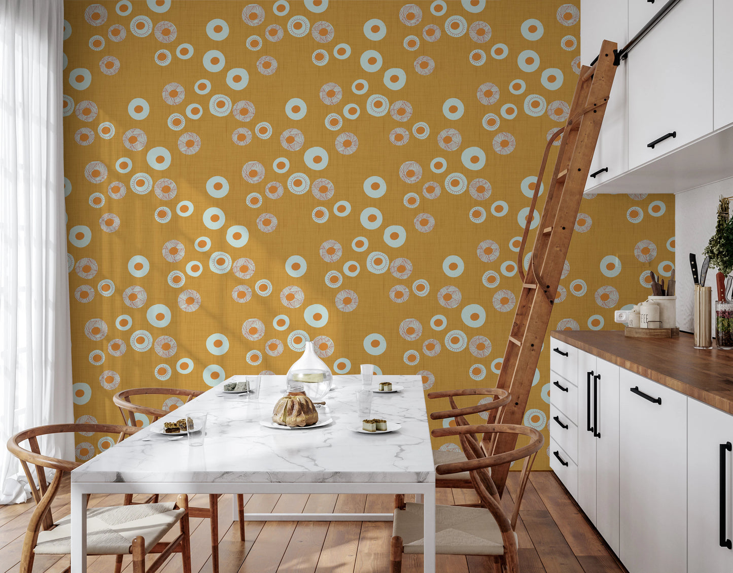 Cozy Scandi Folk Dot Floral Honey Mustard - Craft Circle Wallpaper⁠