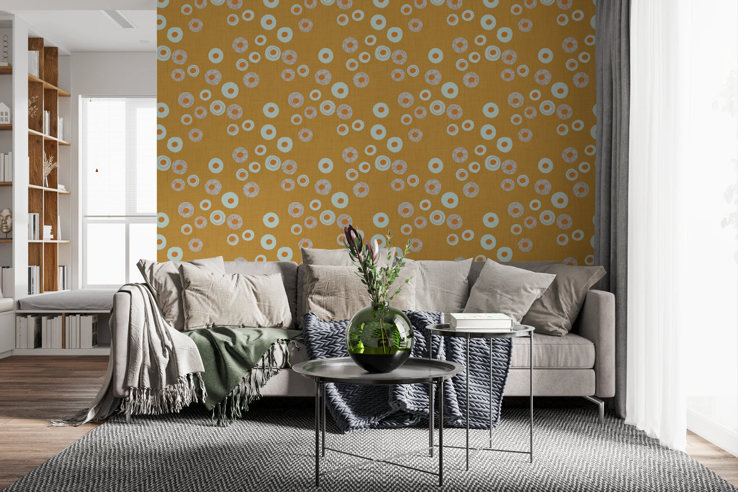 Cozy Scandi Folk Dot Floral Honey Mustard - Craft Circle Wallpaper⁠