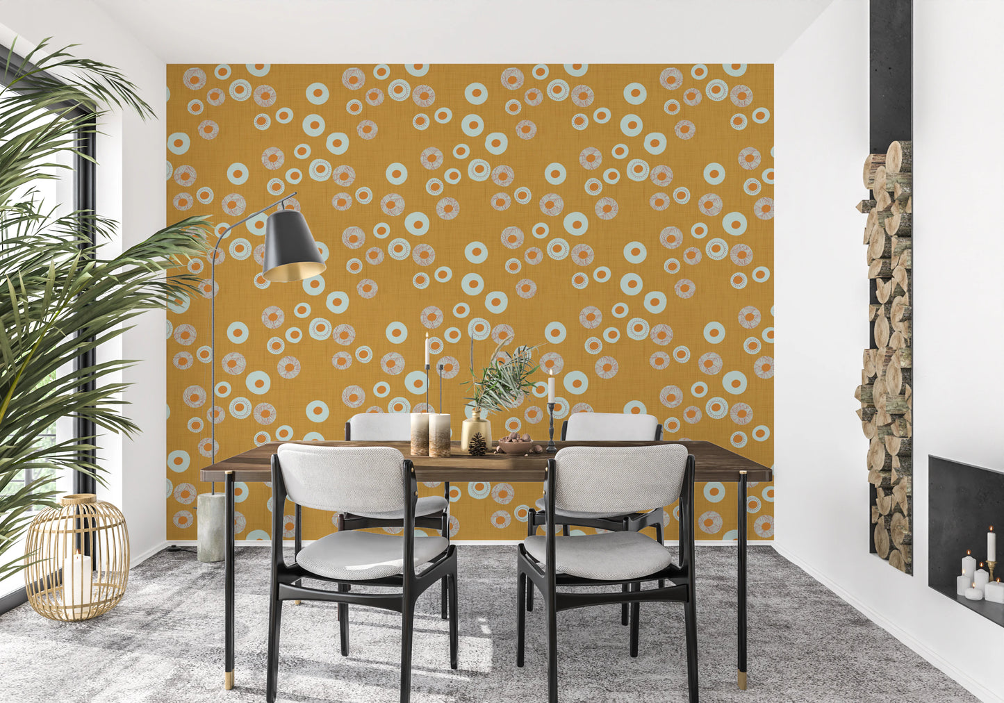 Cozy Scandi Folk Dot Floral Honey Mustard - Craft Circle Wallpaper⁠