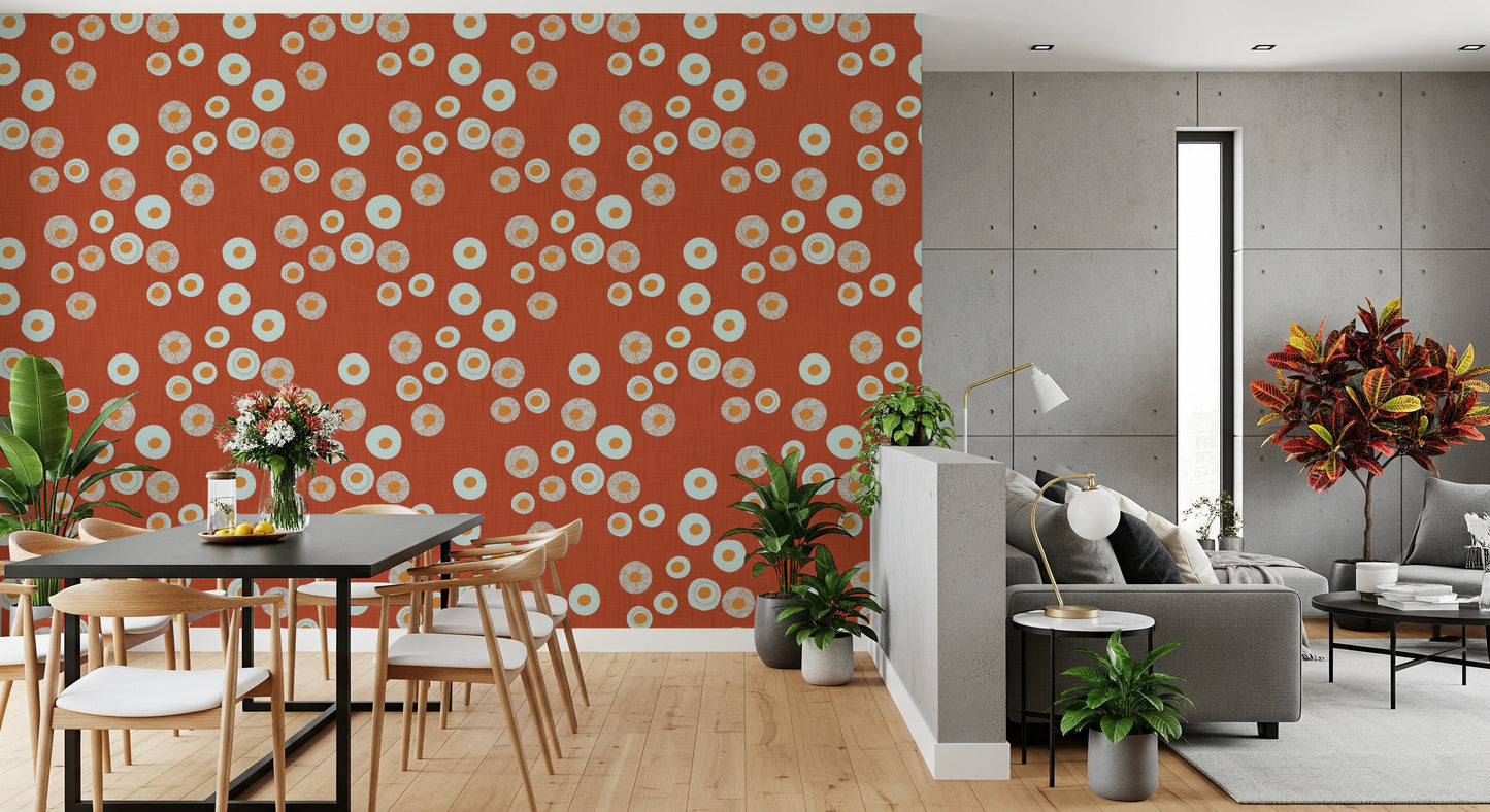 Cozy Scandi Folk Dot Floral Burnt Terracotta - Craft Circle Wallpaper⁠