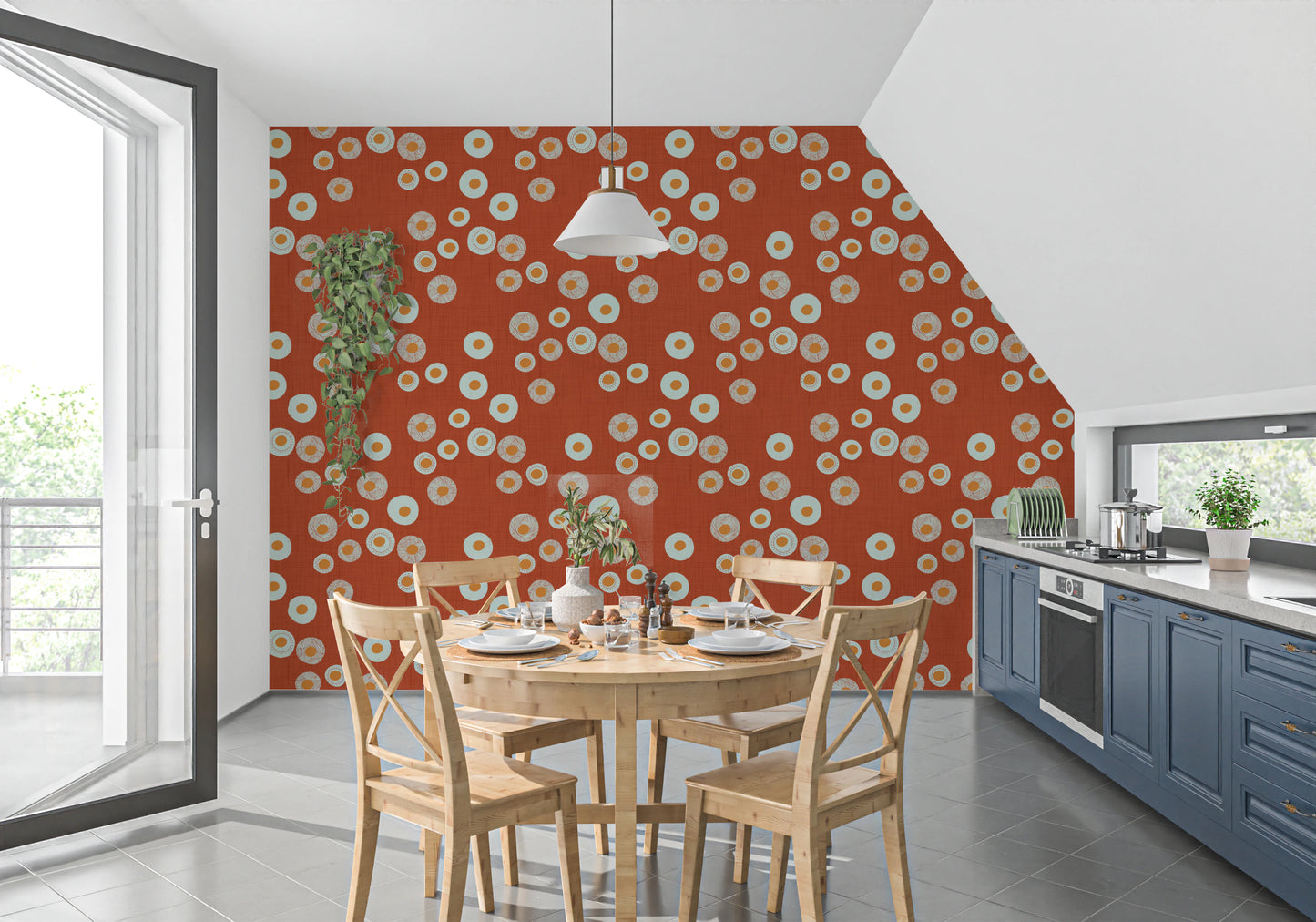 Cozy Scandi Folk Dot Floral Burnt Terracotta - Craft Circle Wallpaper⁠