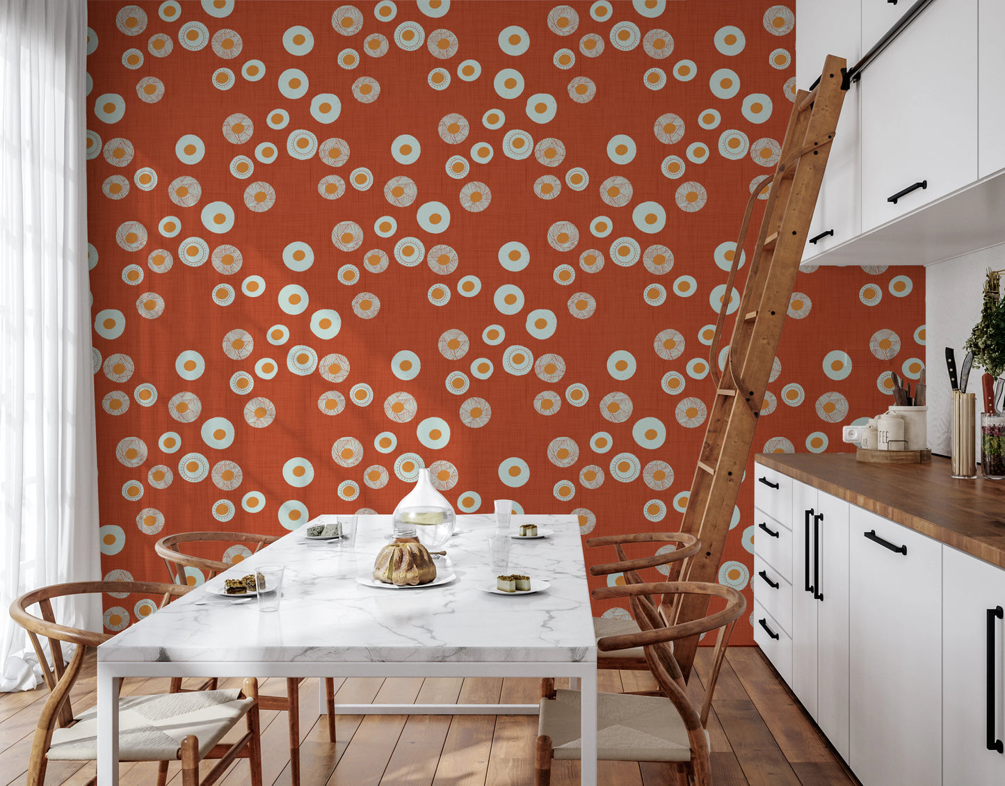 Cozy Scandi Folk Dot Floral Burnt Terracotta - Craft Circle Wallpaper⁠