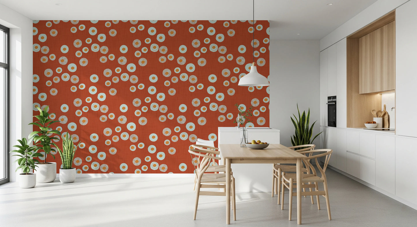 Cozy Scandi Folk Dot Floral Burnt Terracotta - Craft Circle Wallpaper⁠