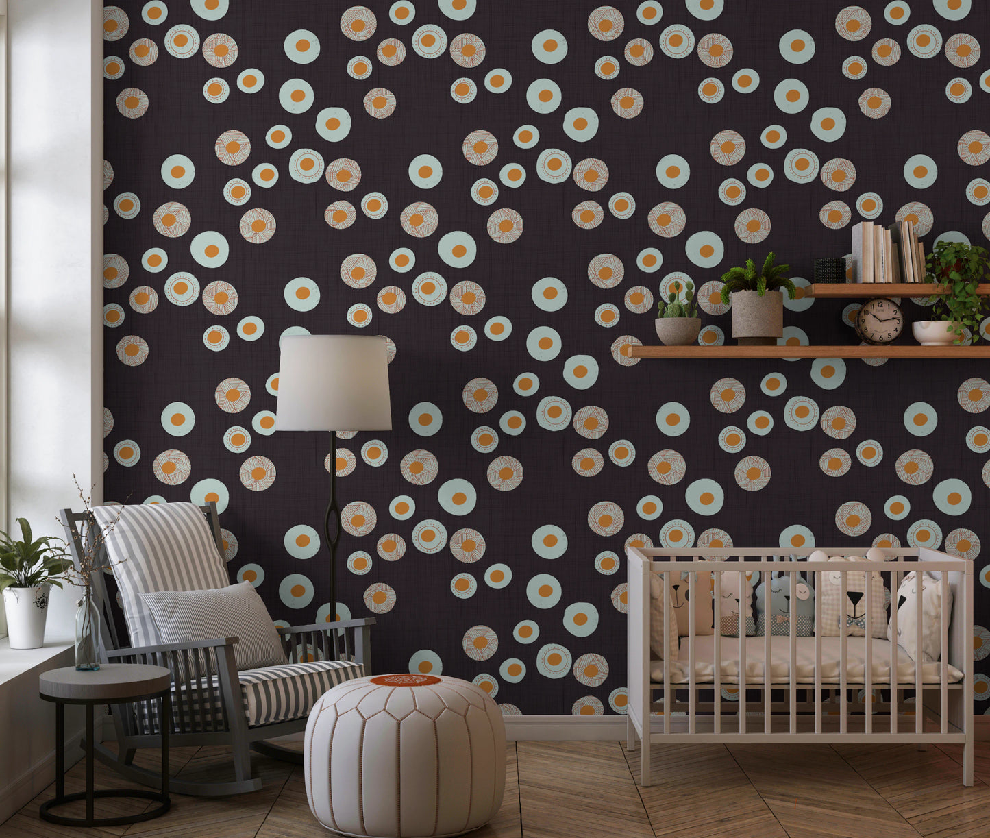 Cozy Scandi Folk Dot Floral Charcoal - Craft Circle Wallpaper⁠