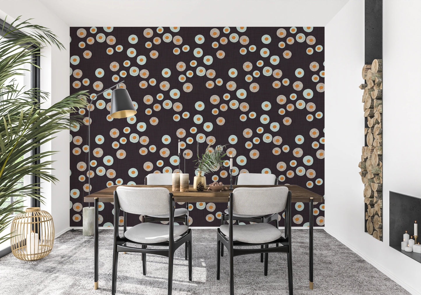 Cozy Scandi Folk Dot Floral Charcoal - Craft Circle Wallpaper⁠