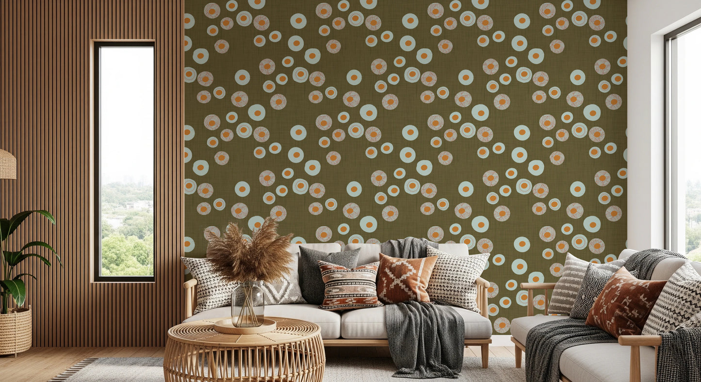 Cozy Scandi Folk Dot Floral Earthy Olive - Craft Circle Wallpaper⁠