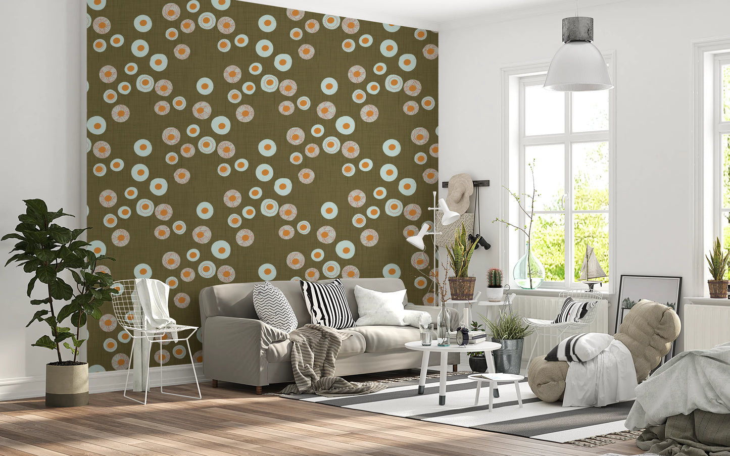 Cozy Scandi Folk Dot Floral Earthy Olive - Craft Circle Wallpaper⁠