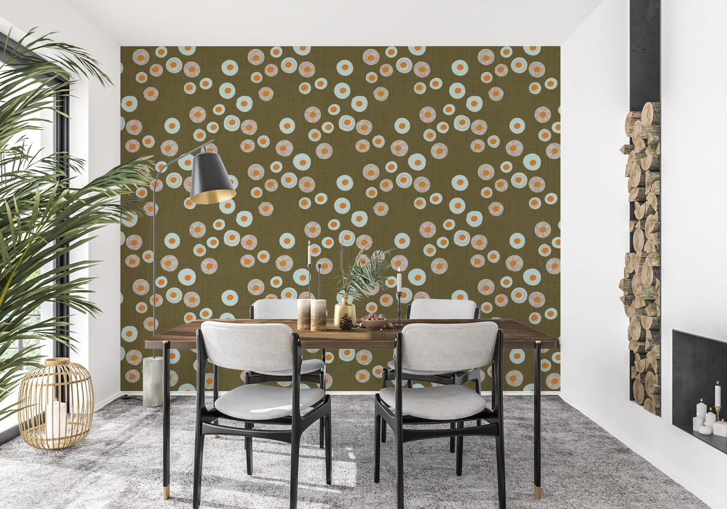 Cozy Scandi Folk Dot Floral Earthy Olive - Craft Circle Wallpaper⁠