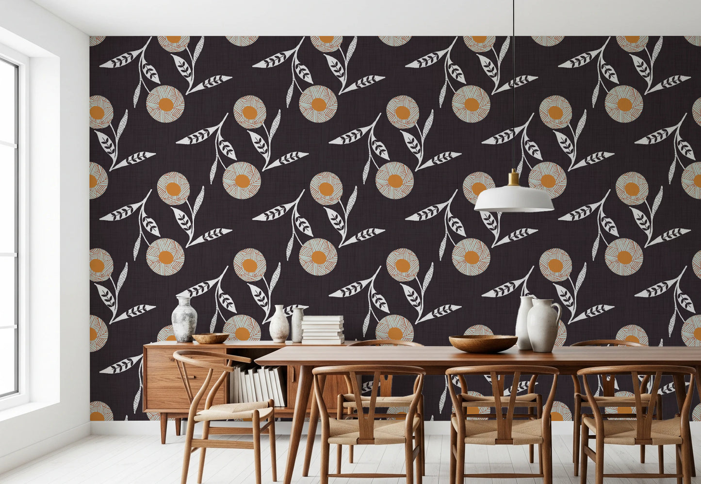 Cozy Scandi Flower Charcoal - Craft Botanical Wallpaper⁠
