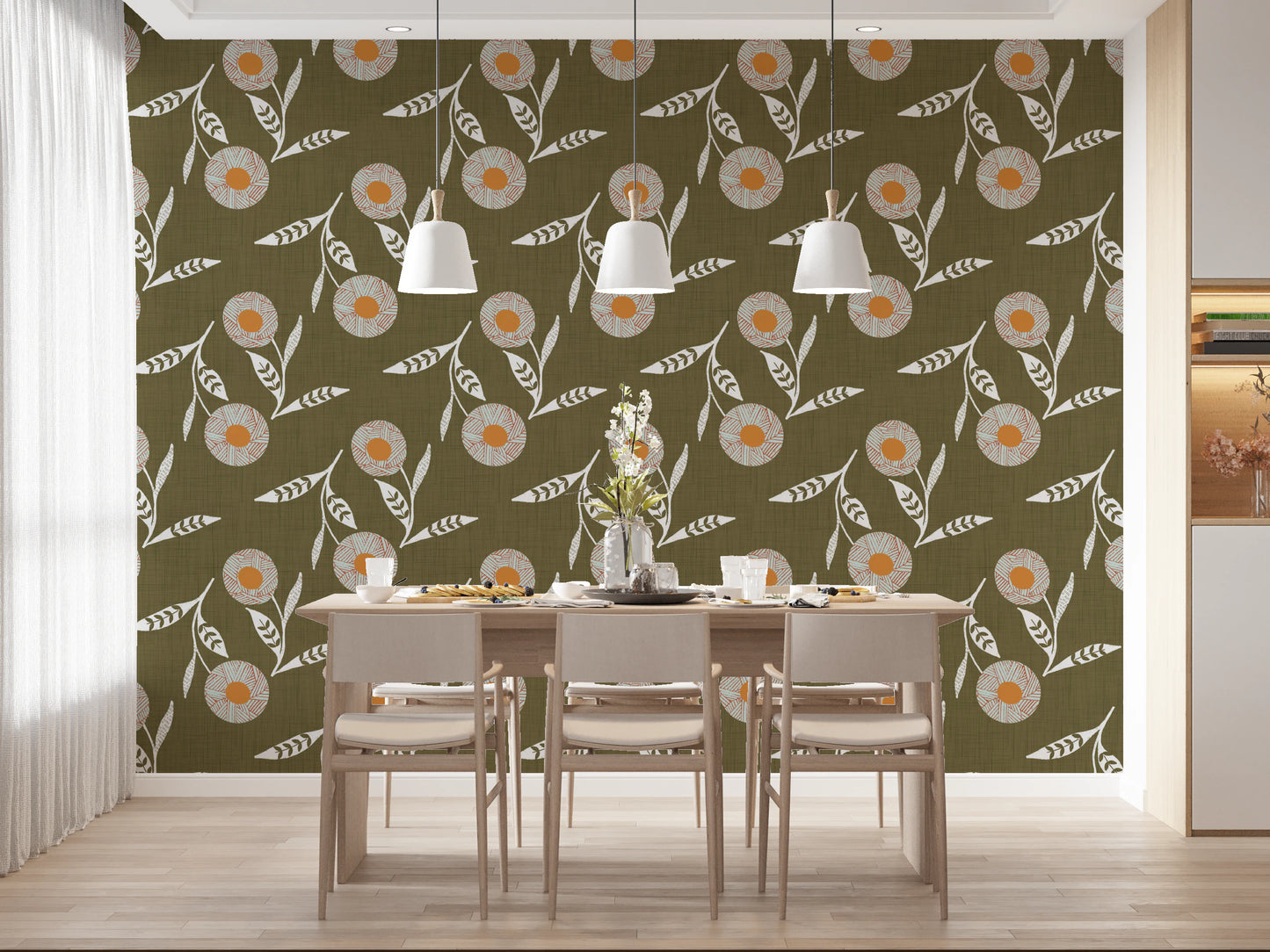 Cozy Scandi Flower Earthy Olive - Craft Botanical Wallpaper⁠