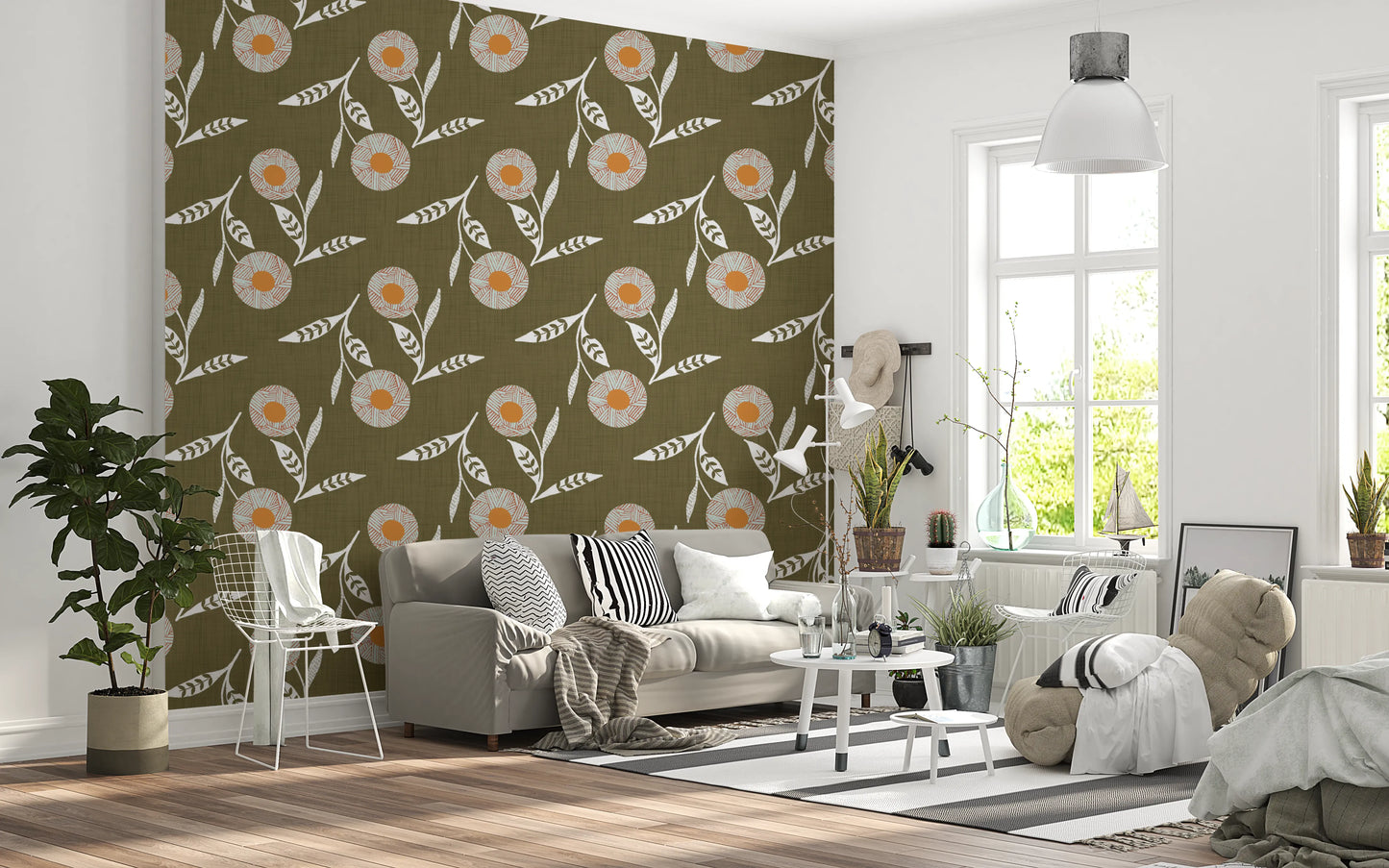 Cozy Scandi Flower Earthy Olive - Craft Botanical Wallpaper⁠