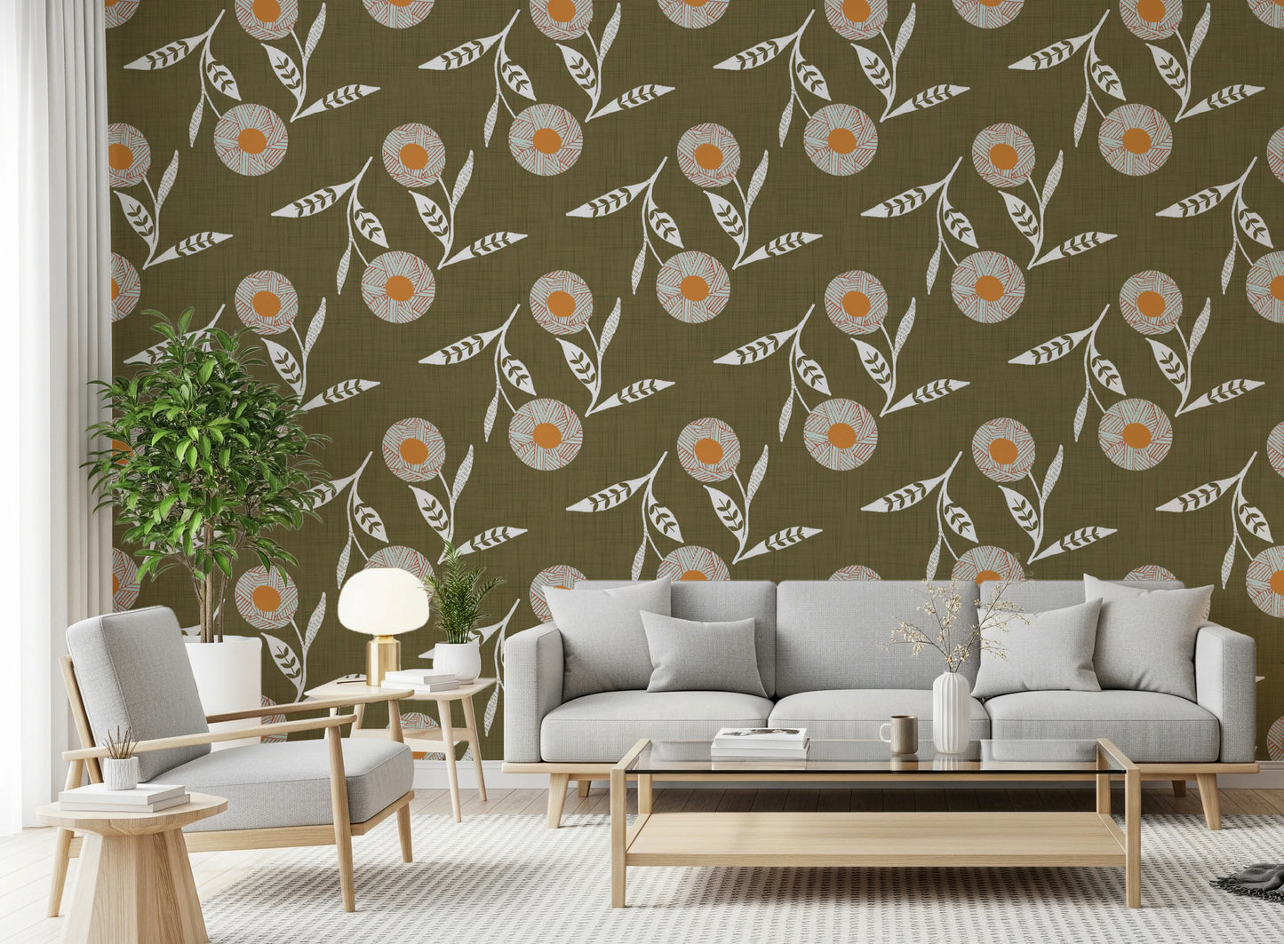 Cozy Scandi Flower Earthy Olive - Craft Botanical Wallpaper⁠