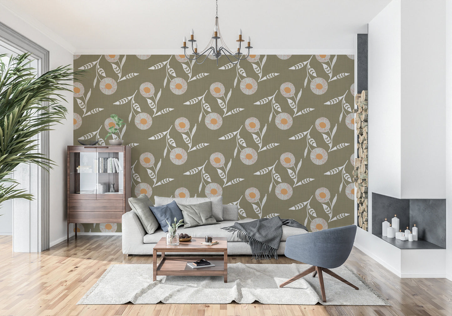 Cozy Scandi Flower Earthy Olive - Craft Botanical Wallpaper⁠