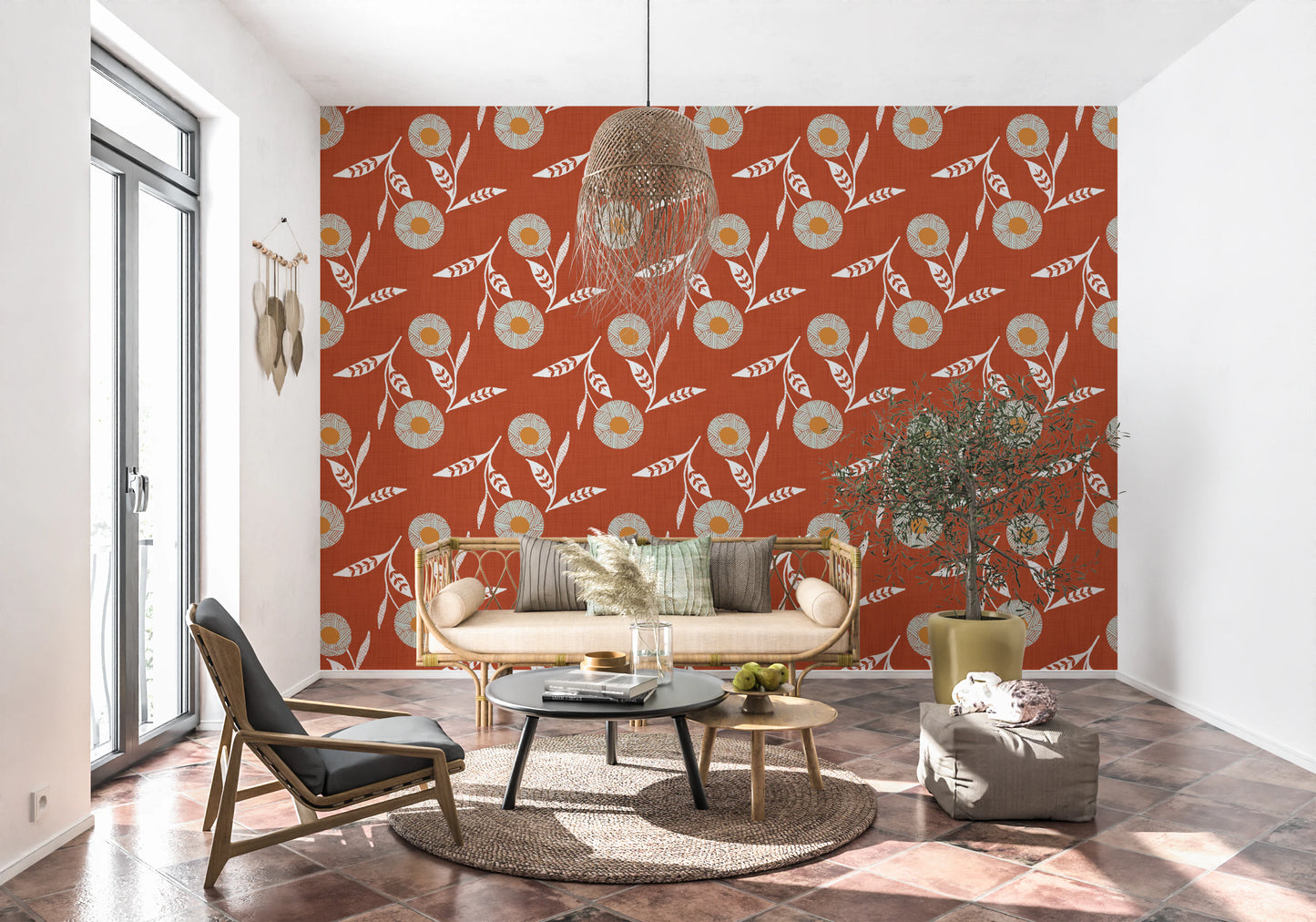 Cozy Scandi Flower  Burnt Terracotta - Craft Botanical Wallpaper⁠
