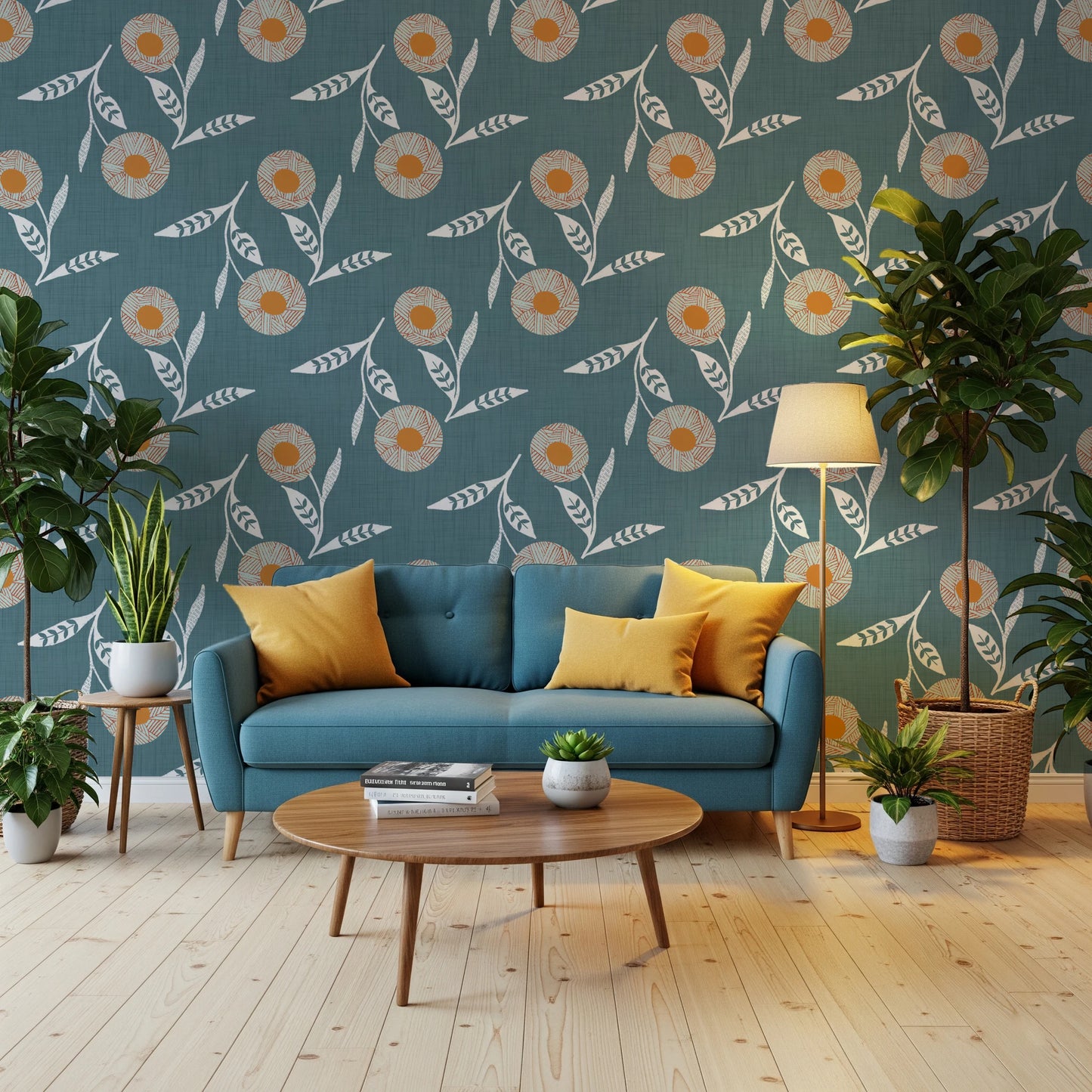 Cozy Scandi Flower Nordic Blue Grey - Craft Botanical Wallpaper⁠
