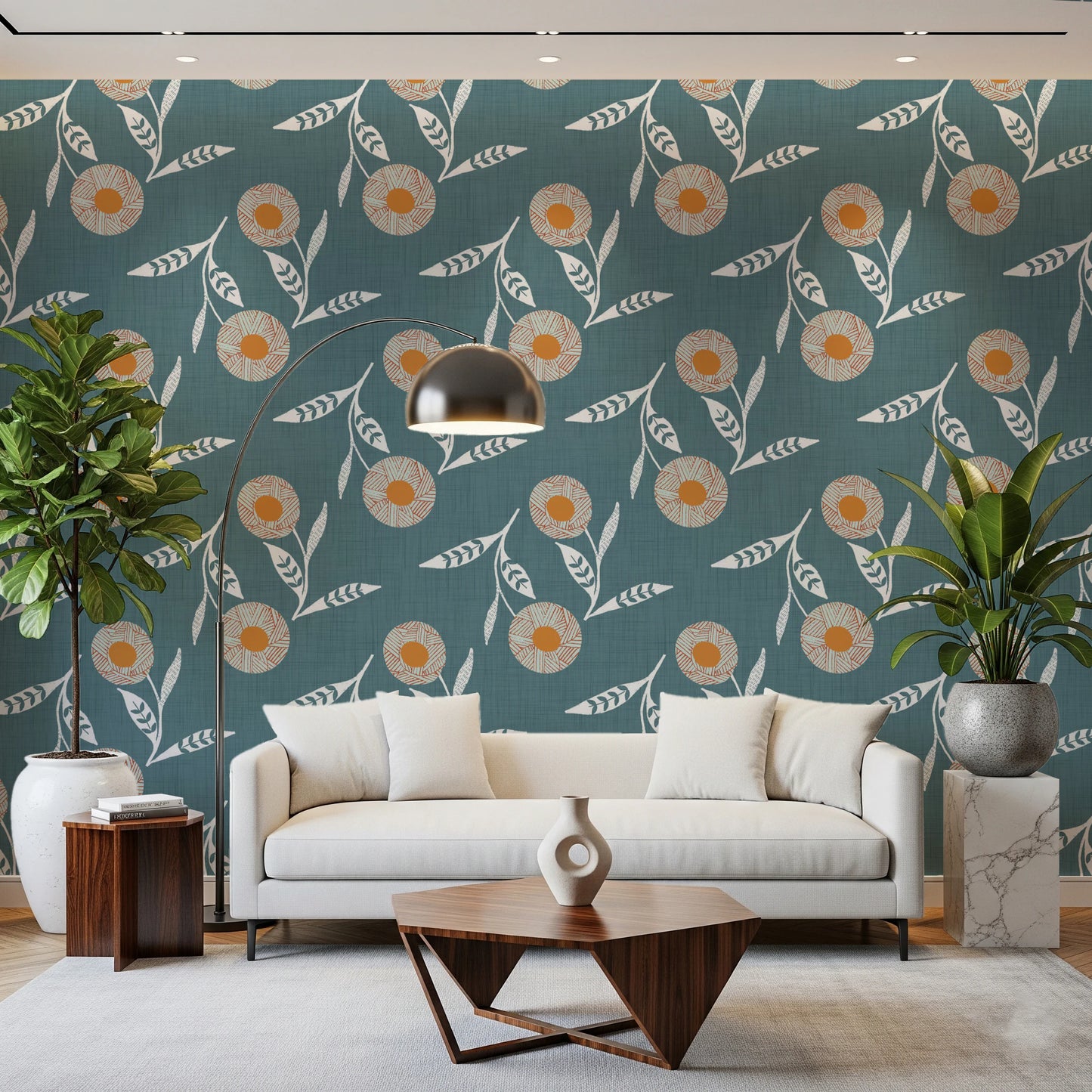 Cozy Scandi Flower Nordic Blue Grey - Craft Botanical Wallpaper⁠