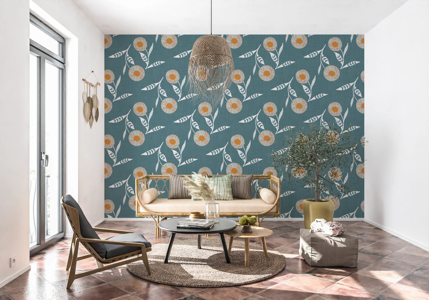 Cozy Scandi Flower Nordic Blue Grey - Craft Botanical Wallpaper⁠