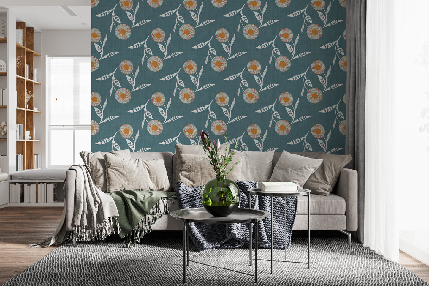 Cozy Scandi Flower Nordic Blue Grey - Craft Botanical Wallpaper⁠