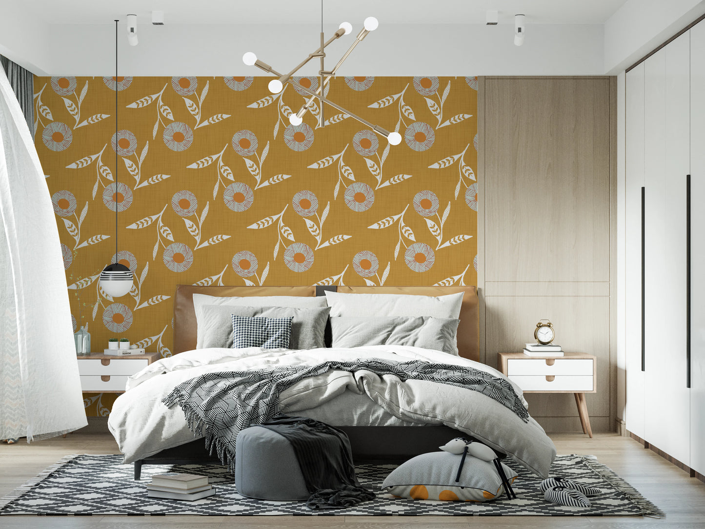 Cozy Scandi Flower Honey Mustard - Craft Botanical Wallpaper⁠