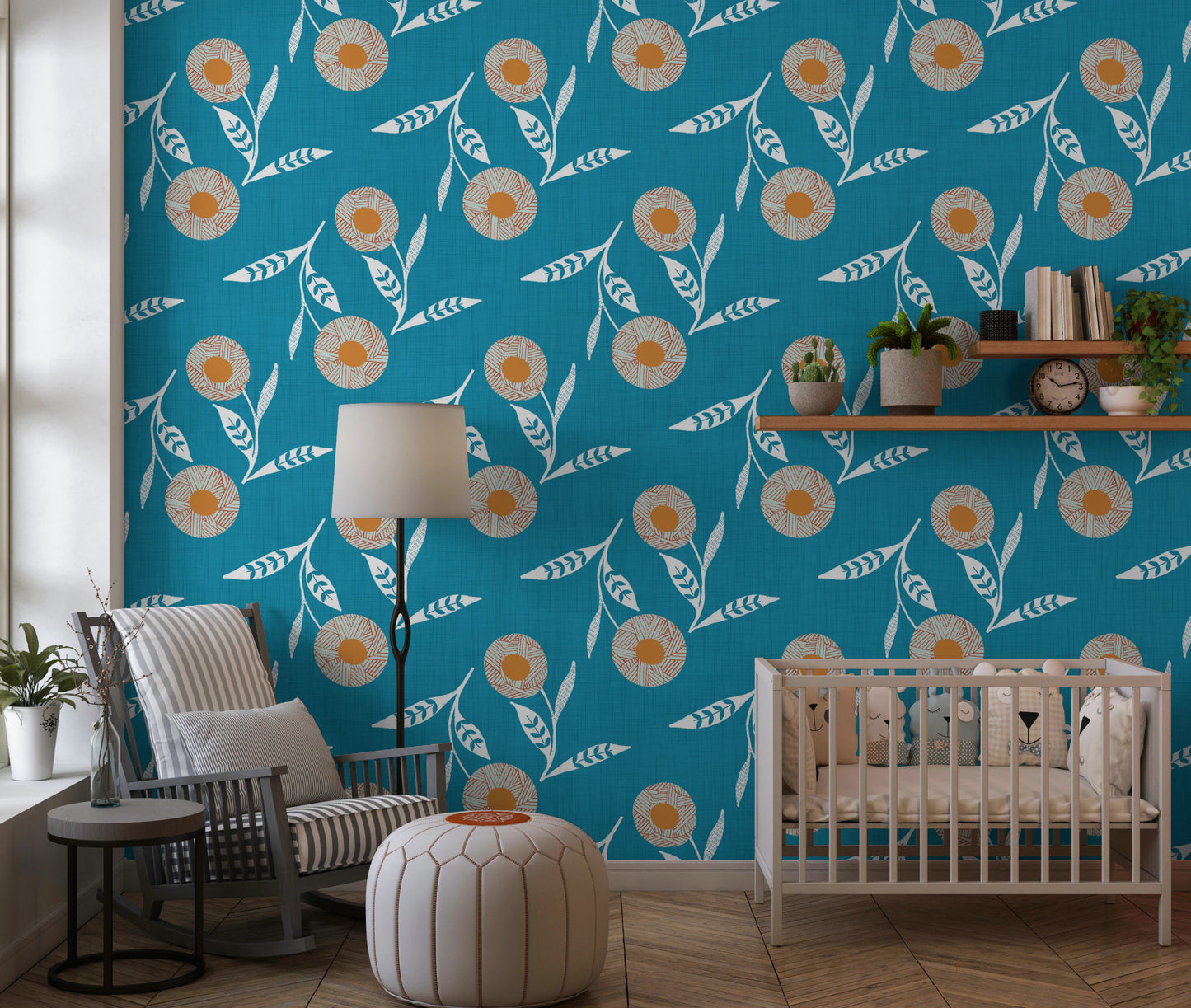 Cozy Scandi Flower Nordic Teal - Craft Botanical Wallpaper⁠