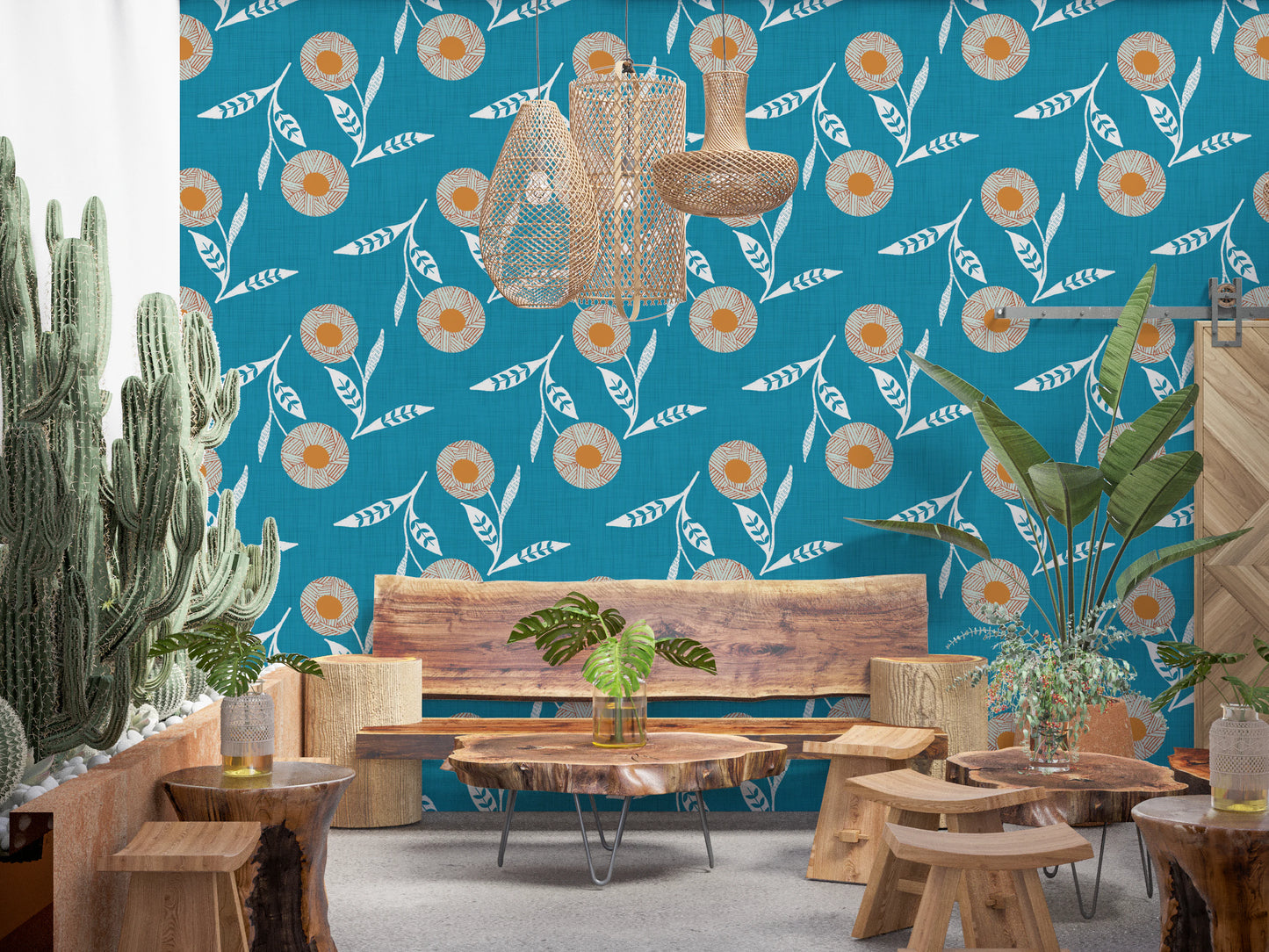 Cozy Scandi Flower Nordic Teal - Craft Botanical Wallpaper⁠