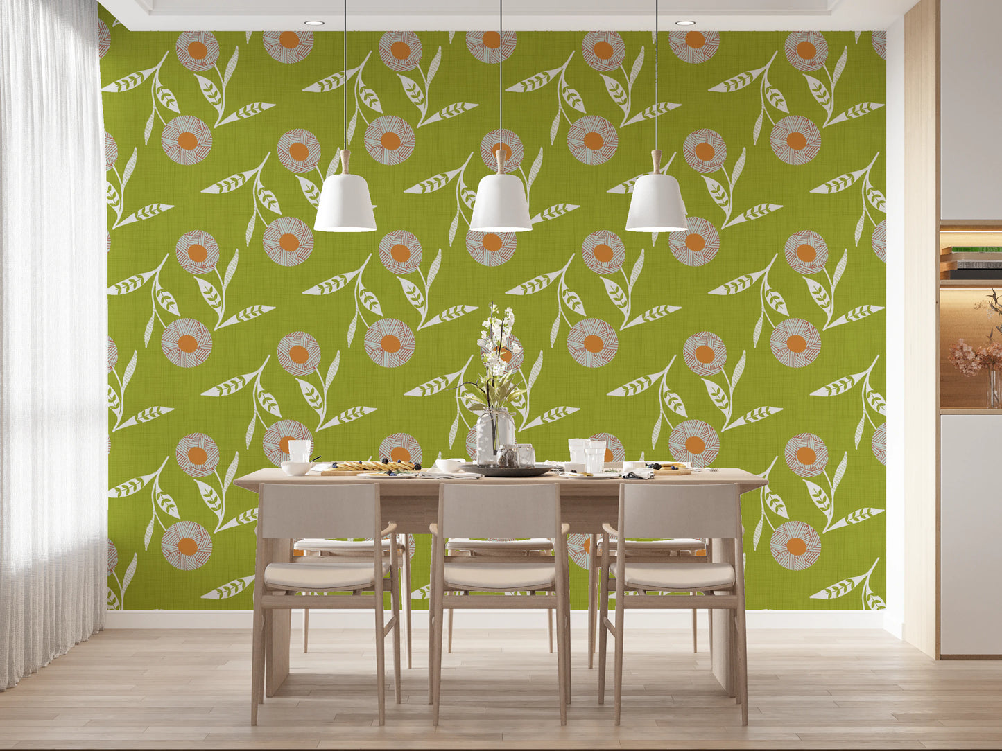 Cozy Scandi Flower Olive Chartreuse - Craft Botanical Wallpaper⁠