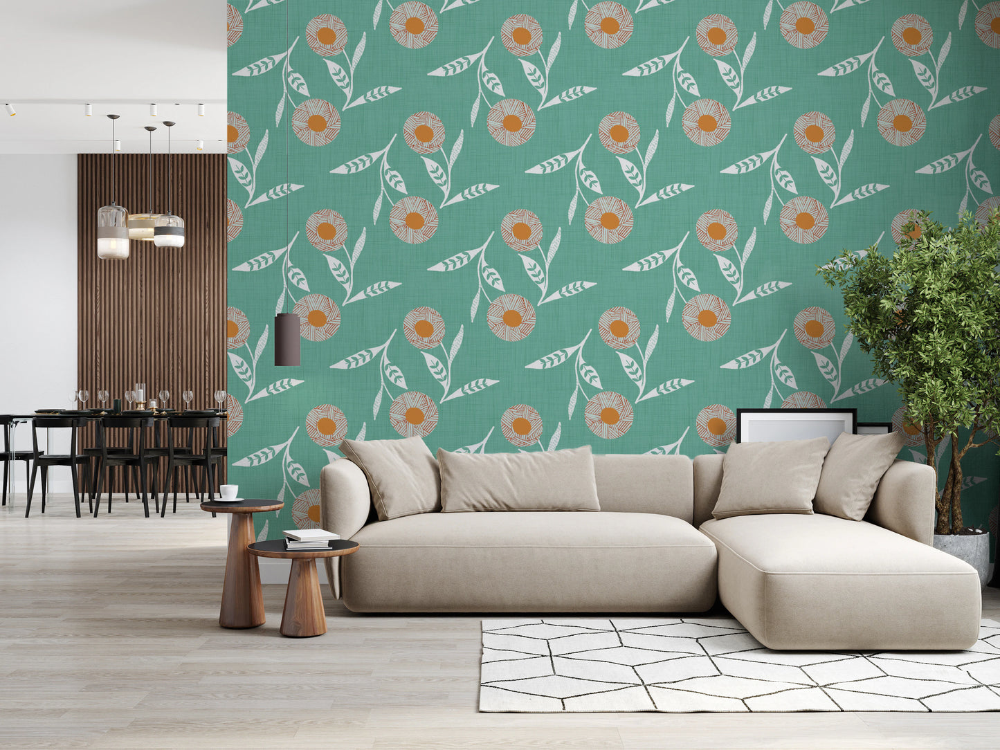 Cozy Scandi Flower Sage Mint - Craft Botanical Wallpaper⁠
