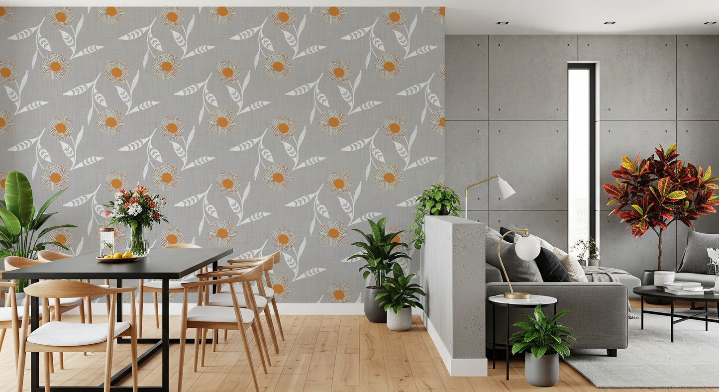 Cozy Scandi Flower Warm Linen - Craft Botanical Wallpaper⁠