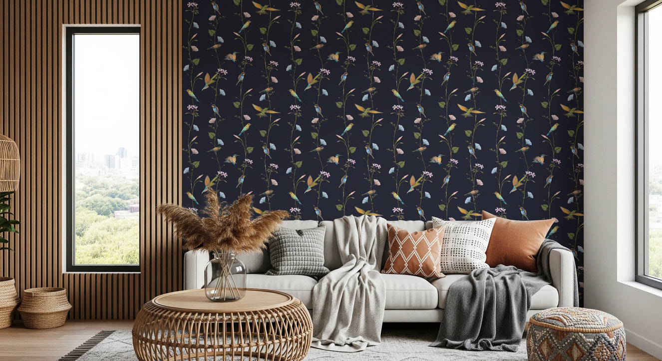 Vintage Birds in Moonlit Garden Wallpaper⁠