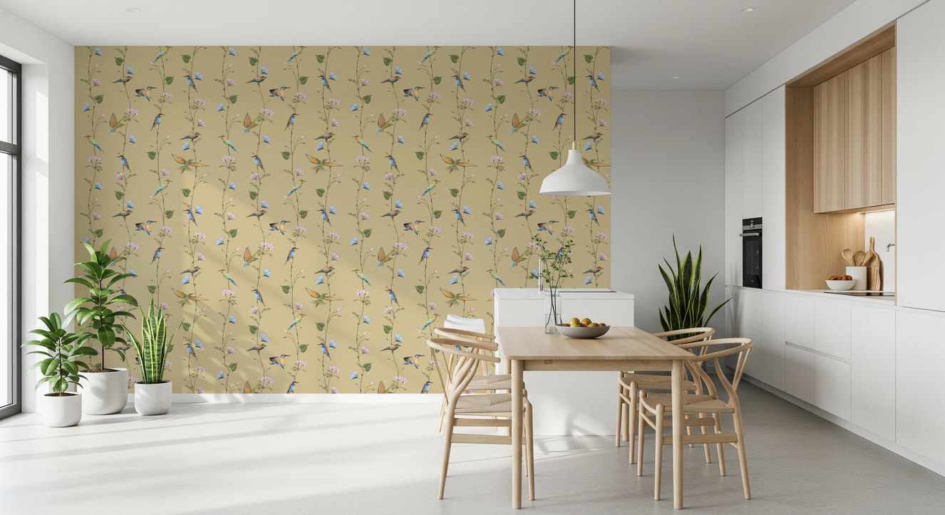 Pastel Songbirds on Beige Wallpaper⁠