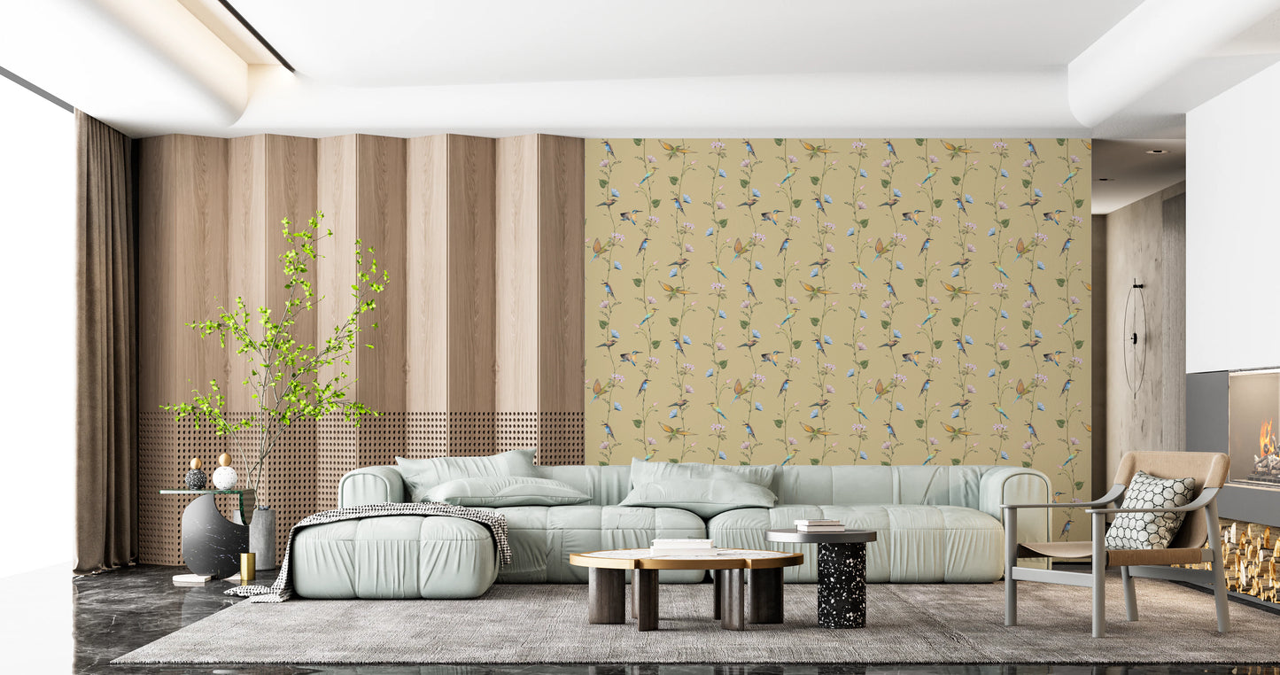 Pastel Songbirds on Beige Wallpaper⁠