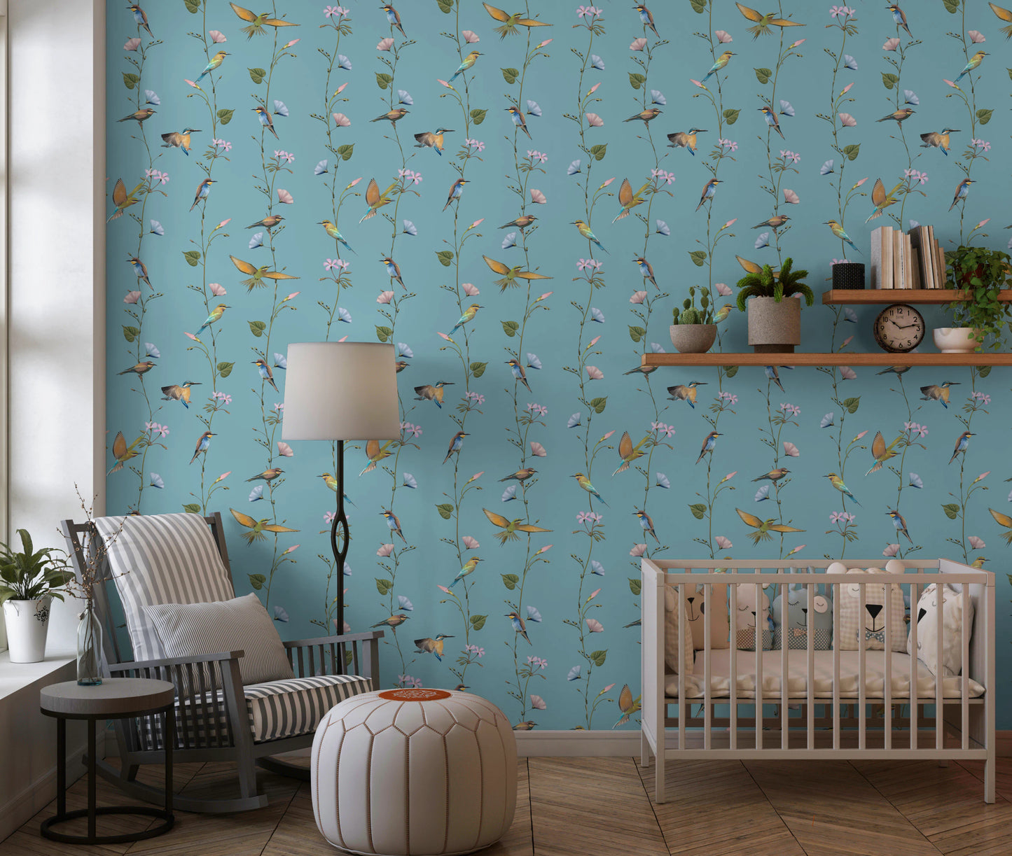 Vintage Birds and Morning Glories Wallpaper⁠