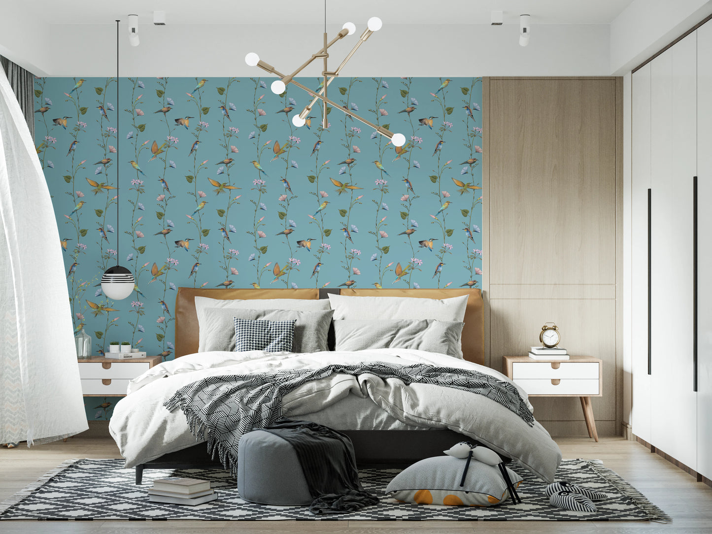 Vintage Birds and Morning Glories Wallpaper⁠