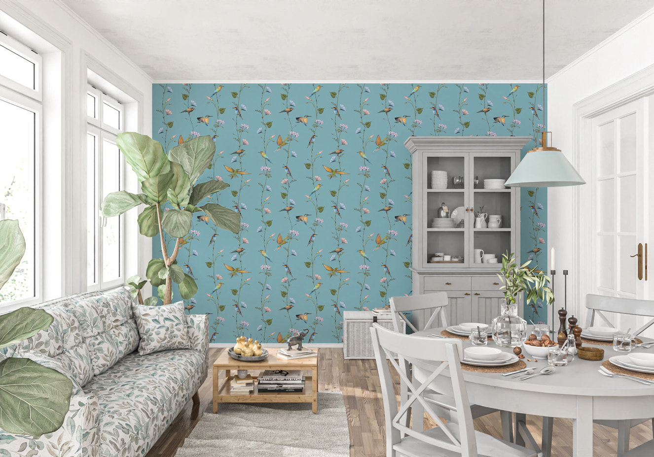Vintage Birds and Morning Glories Wallpaper⁠