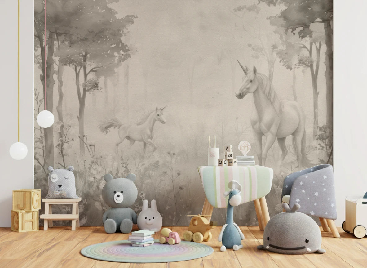 Unicorns in a Magical Dreamy Forest – Natural Wall Mural