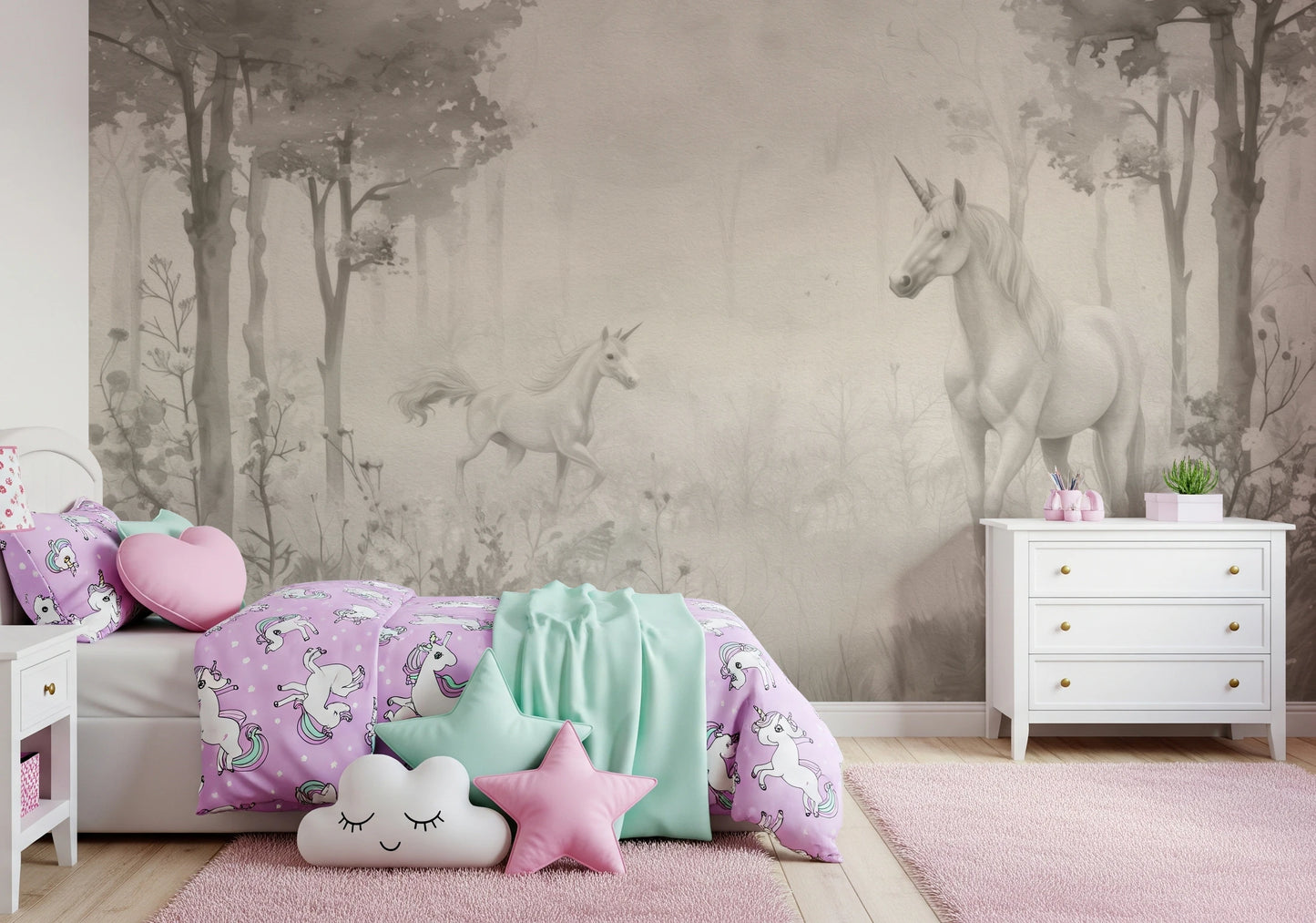 Unicorns in a Magical Dreamy Forest – Natural Wall Mural
