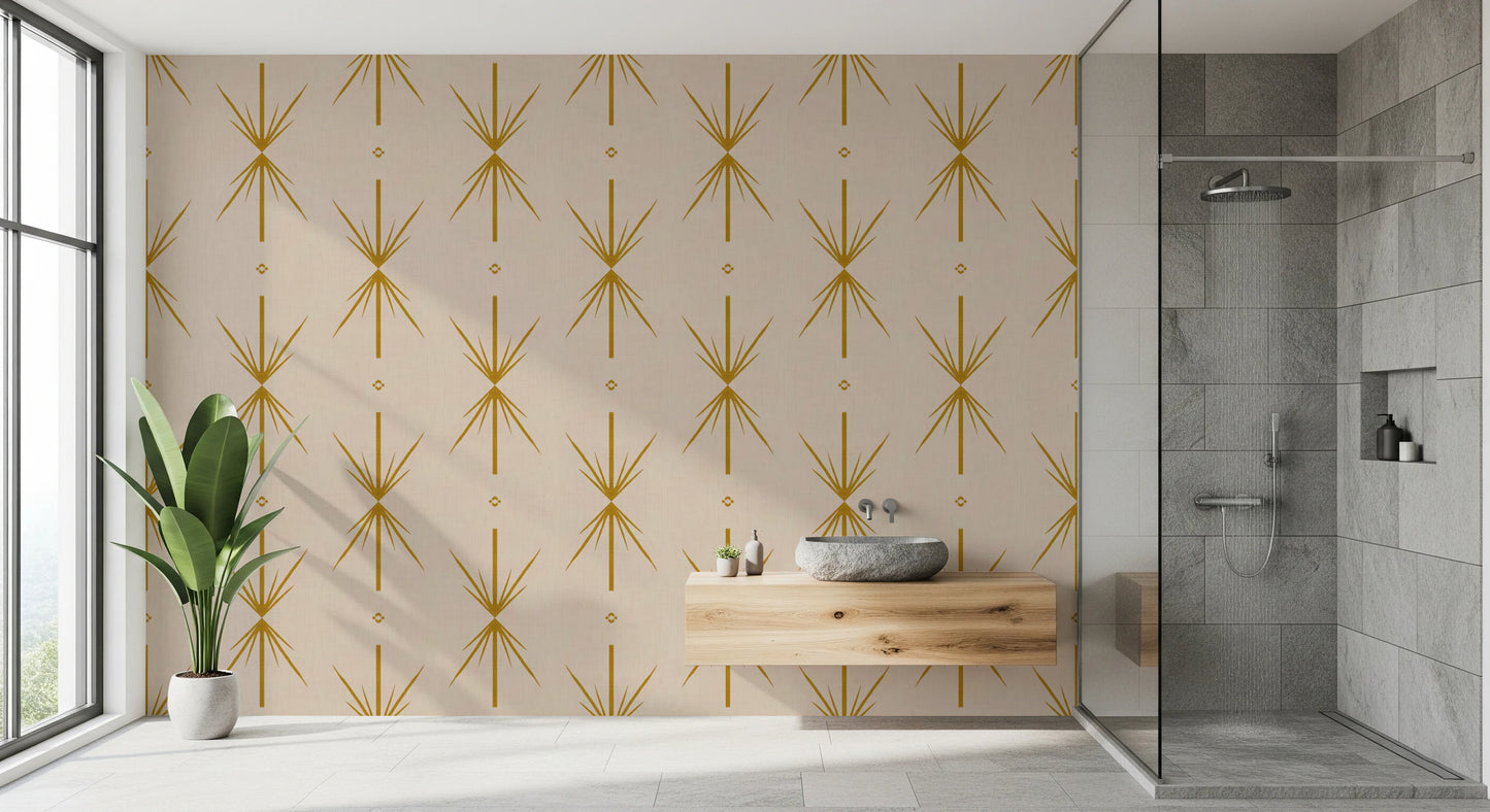 Mid Century Modern Atomic Starburst Cross Mustard Wallpaper⁠