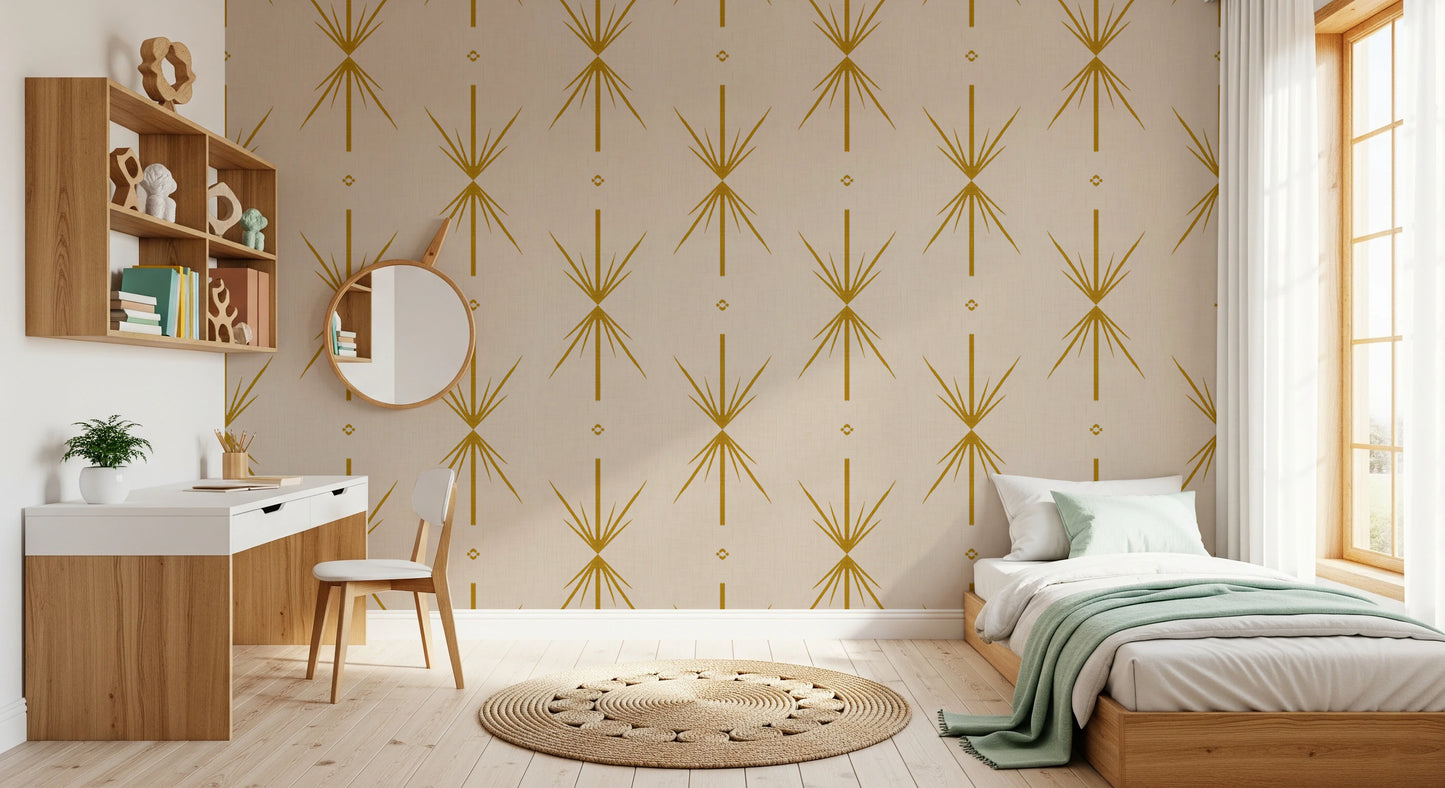Mid Century Modern Atomic Starburst Cross Mustard Wallpaper⁠