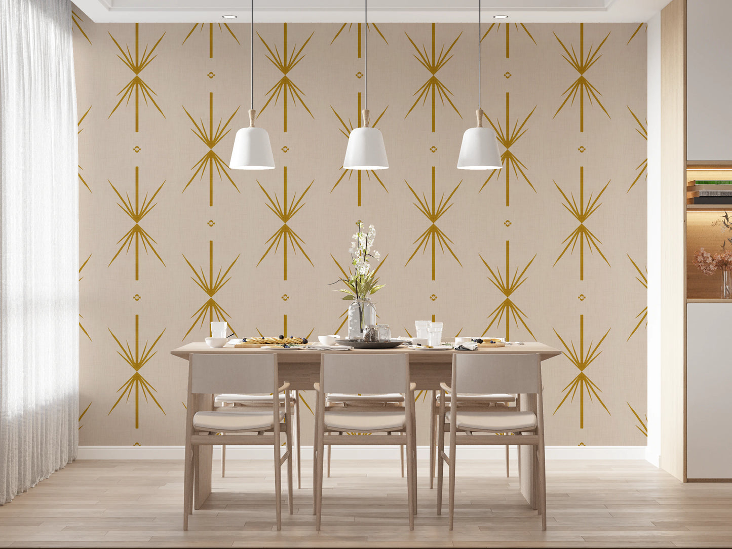 Mid Century Modern Atomic Starburst Cross Mustard Wallpaper⁠
