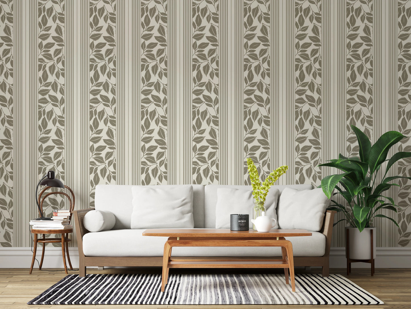 Vintage Trailing Foliage Olive Green Wallpaper⁠