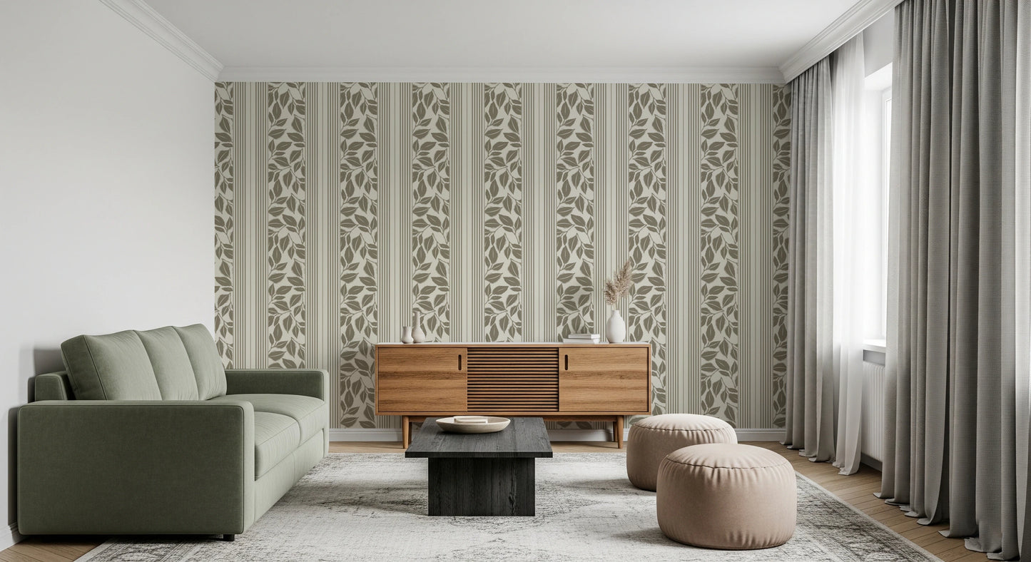 Vintage Trailing Foliage Olive Green Wallpaper⁠