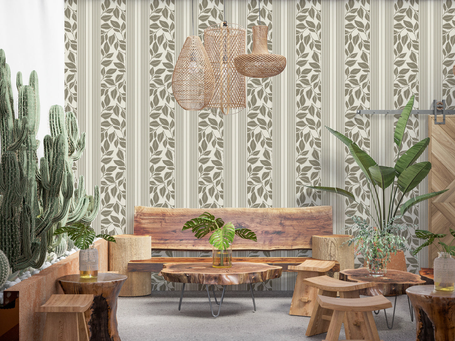 Vintage Trailing Foliage Olive Green Wallpaper⁠
