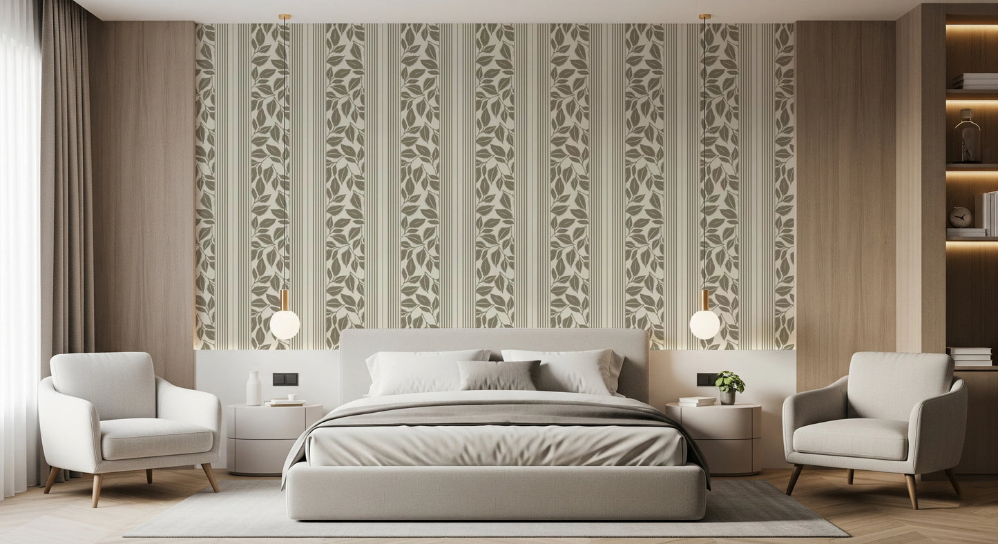 Vintage Trailing Foliage Olive Green Wallpaper⁠