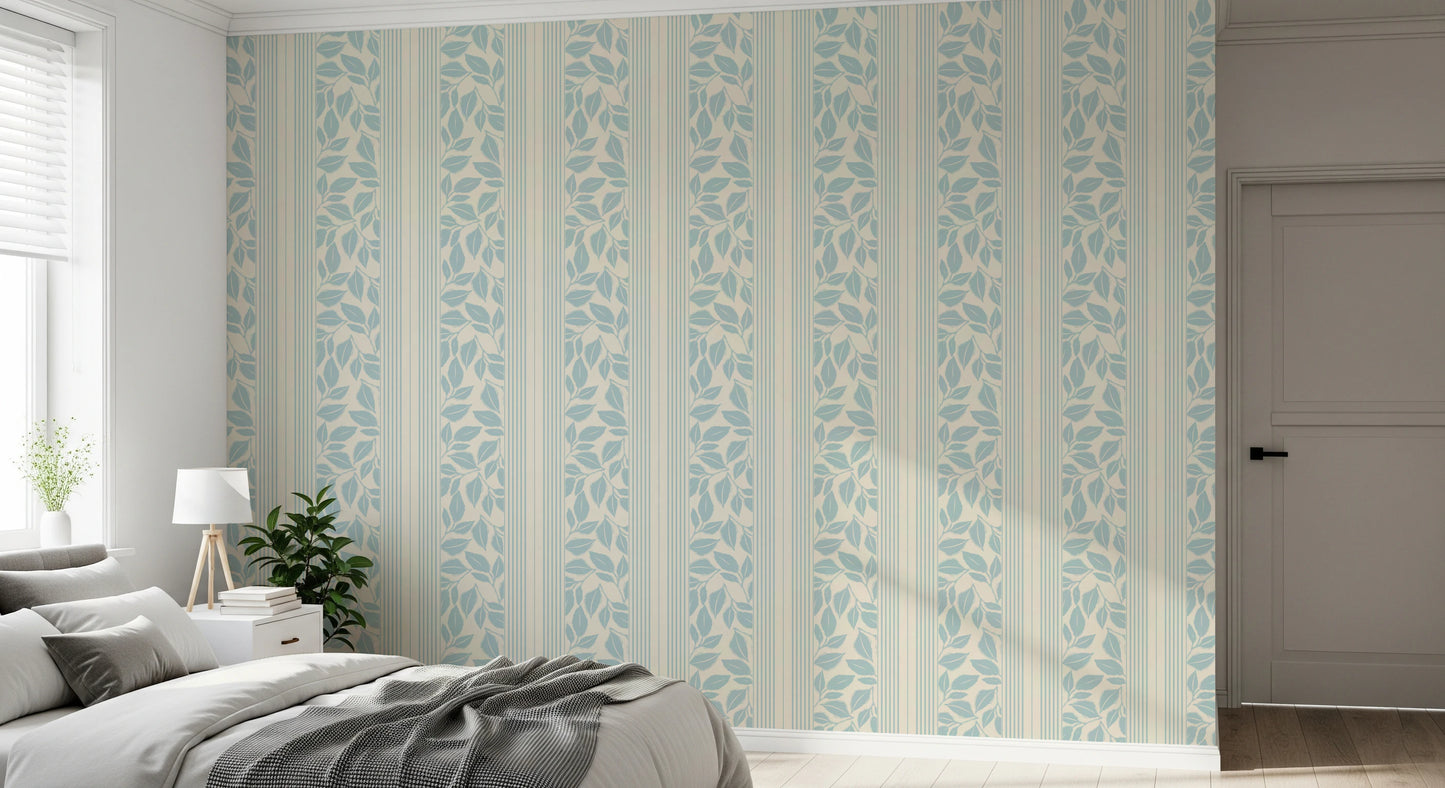 Vintage Trailing Foliage Powder Blue Wallpaper⁠