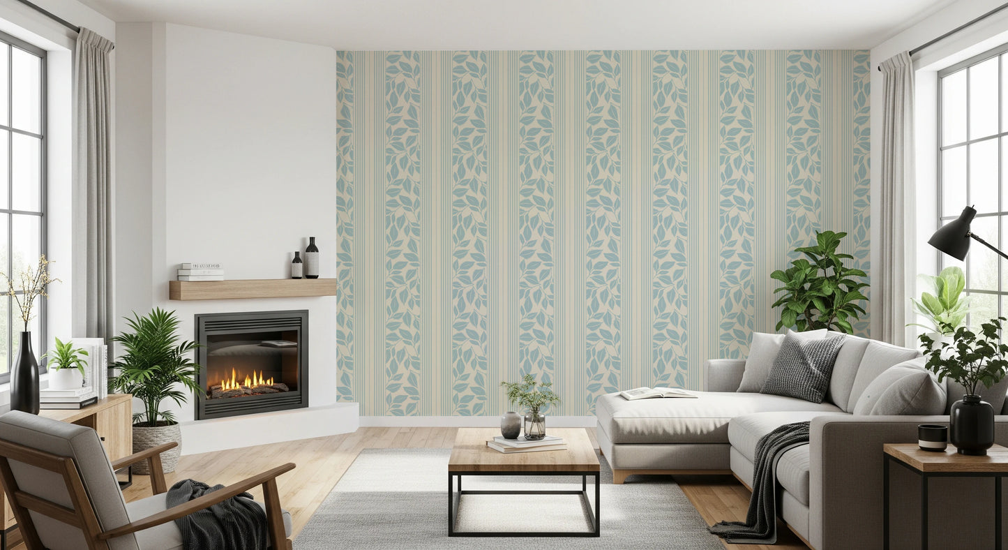 Vintage Trailing Foliage Powder Blue Wallpaper⁠