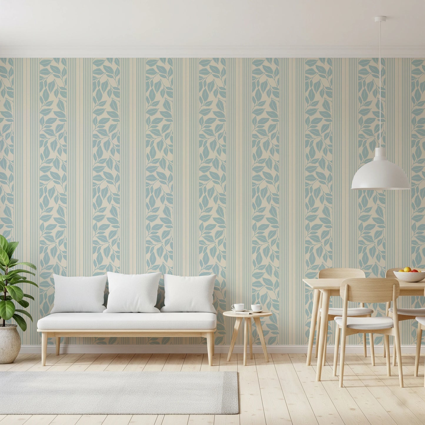 Vintage Trailing Foliage Powder Blue Wallpaper⁠